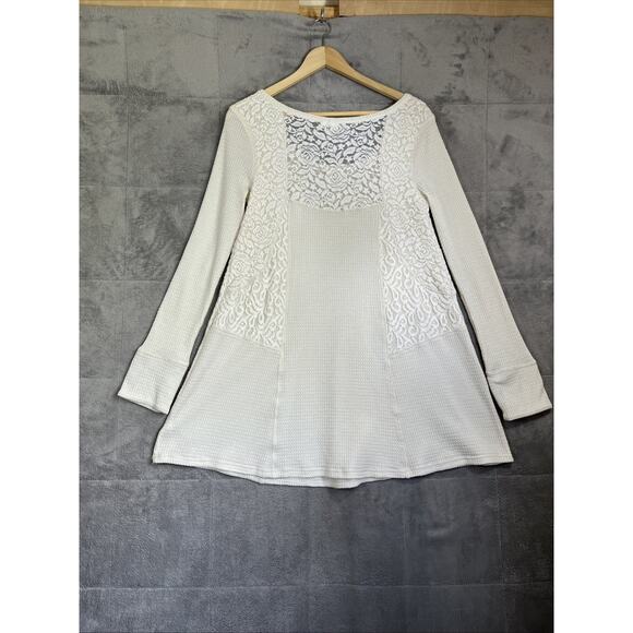 Anthropologie E By Eloise Dress Medium Cream Thermal Waffle Lace Knit A line - Picture 2 of 10